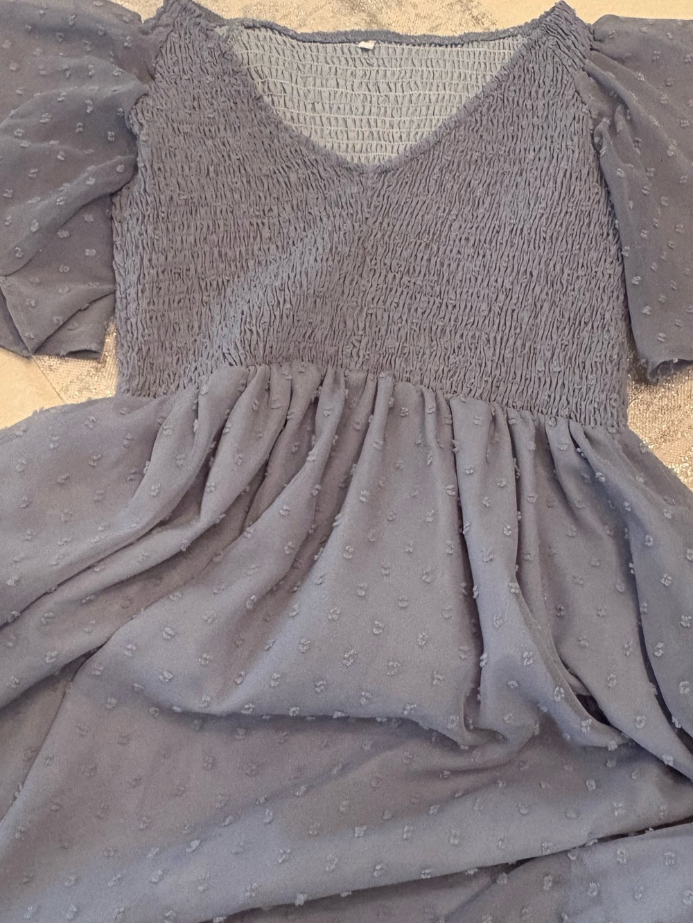 Maternity Blue Swiss Dot Smocked Bodice Midi Dress - Picture 6 of 9